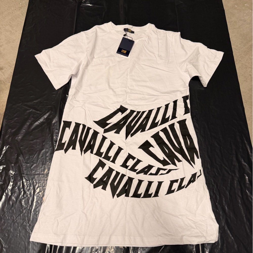 Cavalli Class White and Black Short Sleeve Tee